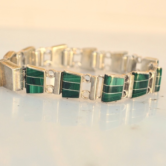 Taxco Jewelry - Taxco Mexico Malachite Sterling Silver Bracelet